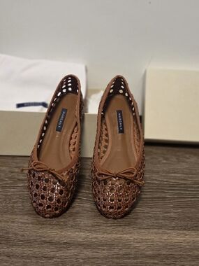 Margaux "The Demi"  Woven Leather Ballet Flats in Brown, 39 W